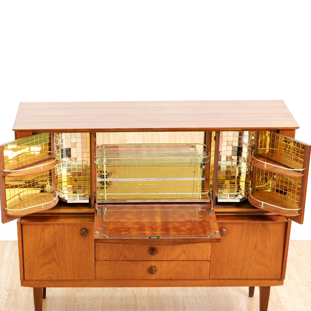 MID CENTURY TEAK BUFFET LIQUOR CABINET CREDENZA BY BEAUTILITY FURNITURE
