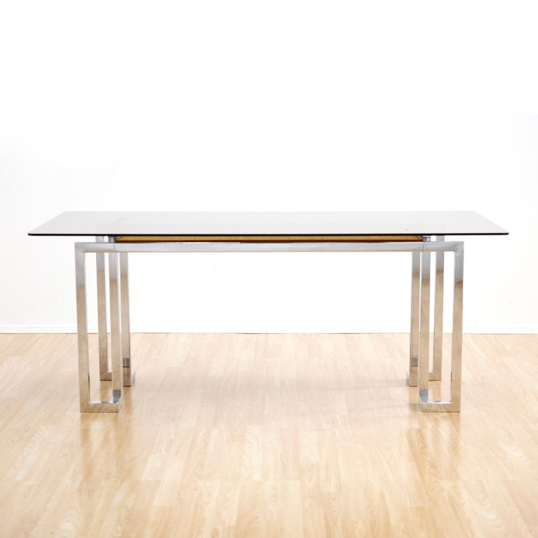 VINTAGE 1970s POST MODERN CHROME DESK TABLE BY TIM BATES FOR PIEFF FURNITURE