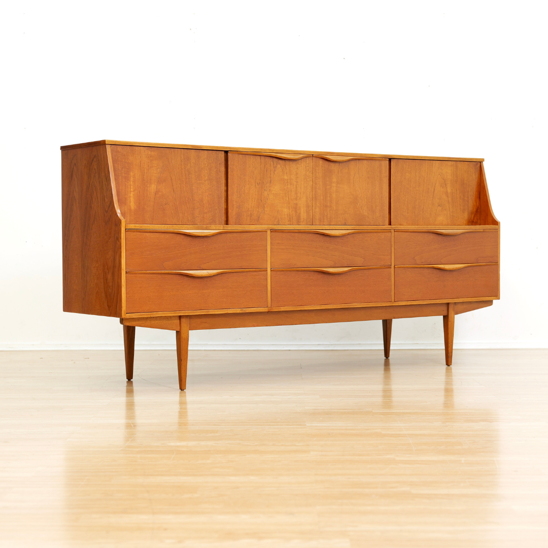 MID CENTURY TEAK CREDENZA BUFFET BY SUTCLIFFE OF TODMORDEN