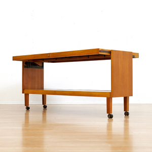 LARGE MID CENTURY MECHANICAL BAR CART FOLDING CONSOLE TABLE