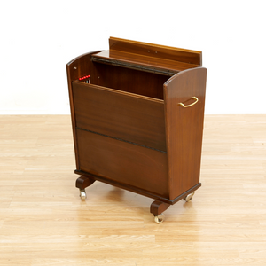 MID CENTURY ENCLOSED PORTABLE BAR CART ON WHEELS