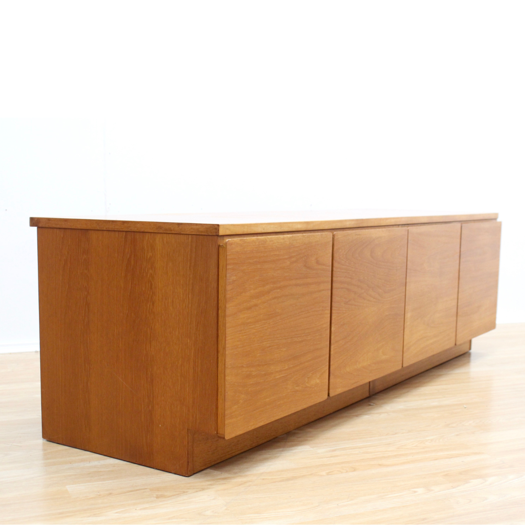 MID CENTURY LOW TEAK VINYL RECORD CREDENZA BY BEAVER & TAPLEY