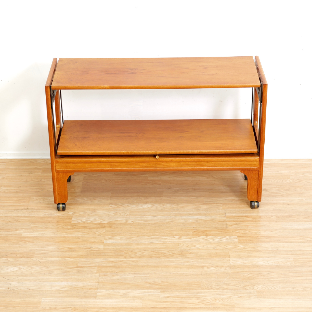 MID CENTURY MECHANICAL BAR CART FOLDING CONSOLE TABLE