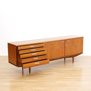 LONG MID CENTURY TEAK CREDENZA BY WHITE & NEWTON
