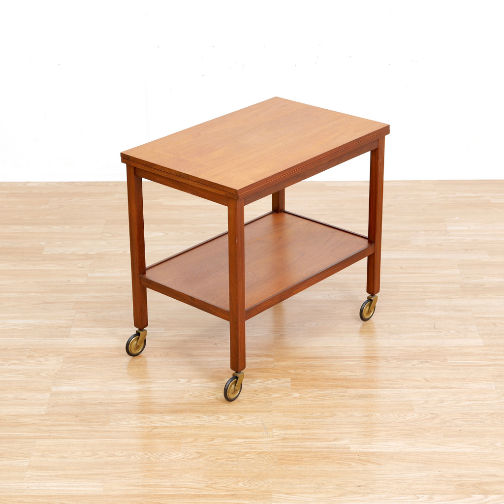 MID CENTURY TEAK FOLDING BAR CART