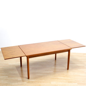 LARGE MID CENTURY TEAK EXTENDING DINING TABLE BY AM MOBLER