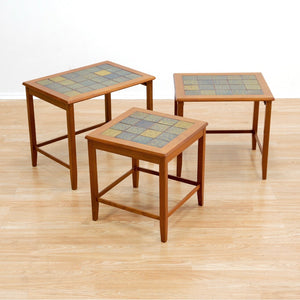 DANISH MODERN TEAK & TILE TOP NESTING  TABLES