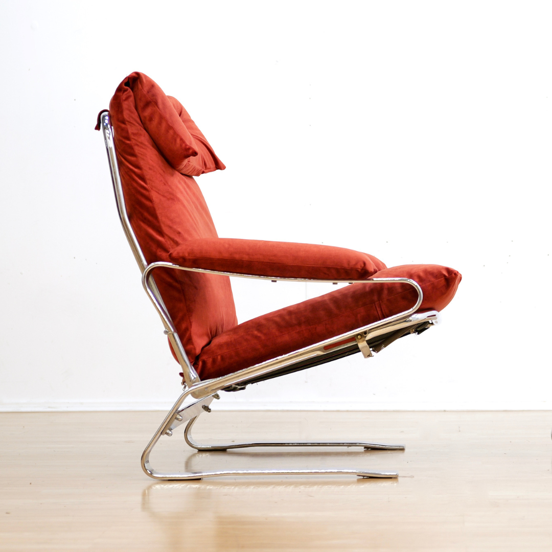 Chrome & Velvet Lounge Chairs by Reinhold Adolf and Hans-Jurgen for Schrapfer