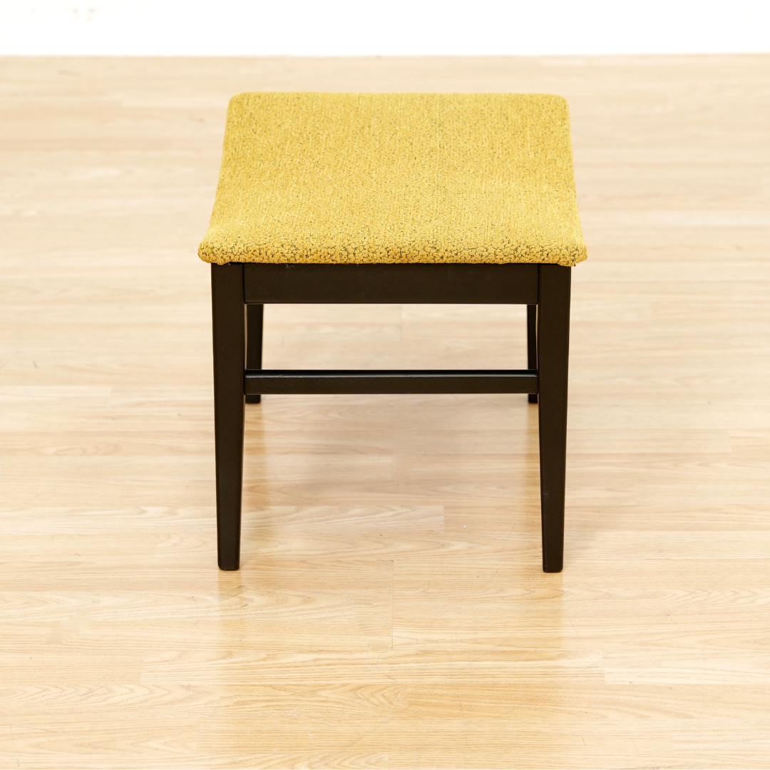 MID CENTURY ATOMIC VANITY STOOL IN EBONY & OCHRE