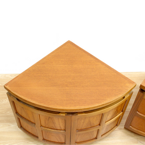 PAIR OF TEAK CORNER CABINETS NIGHTSTAND SIDE TABLES BY NATHAN FURNITURE