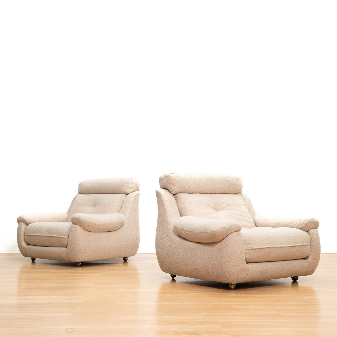 PAIR OF 1970S POST MODERN LOUNGE CHAIRS IN BOUCLE BY ENGLANDER