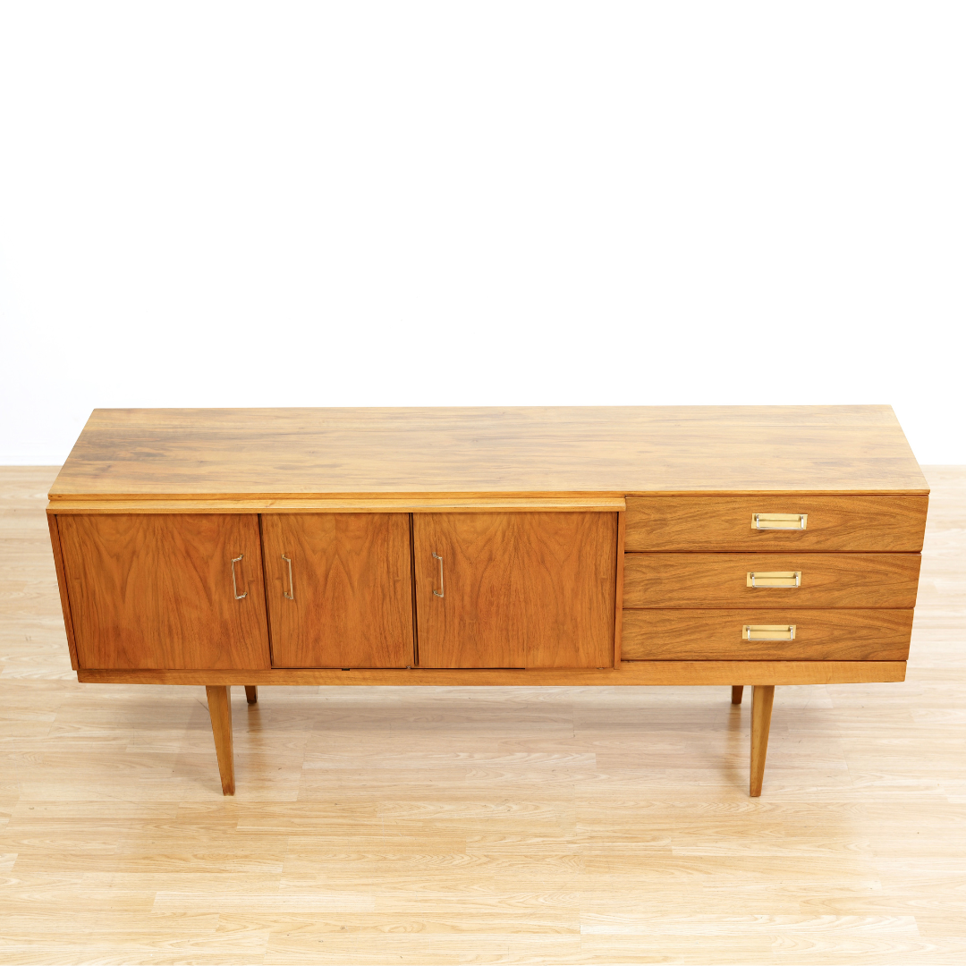 MID CENTURY WALNUT LIQUOR CABINET CREDENZA BY BEAUTILITY FURNITURE