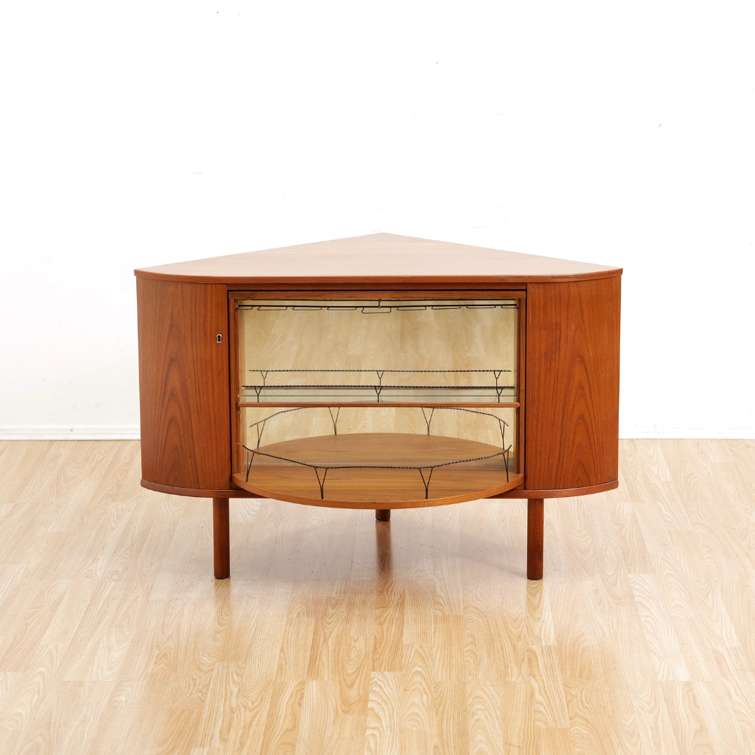 MID CENTURY TEAK REVOLVING CORNER BAR BY SIESTA