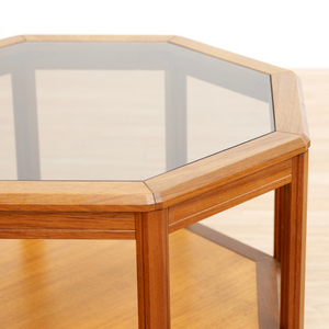 MID CENTURY TEAK & GLASS OCTAGONAL COFFEE SIDE TABLE