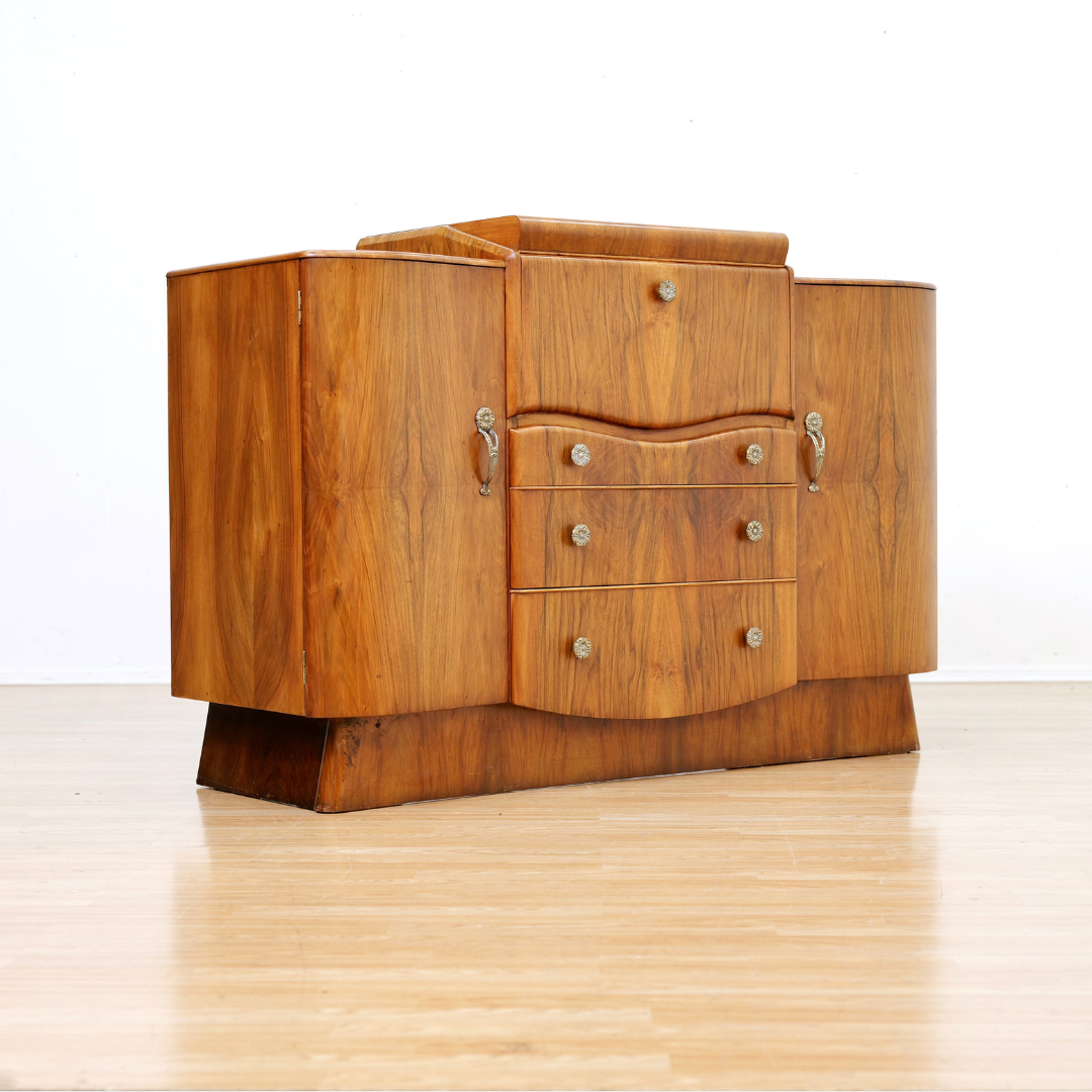 1950s Walnut Liquor Cabinet Credenza by Beautility Furniture