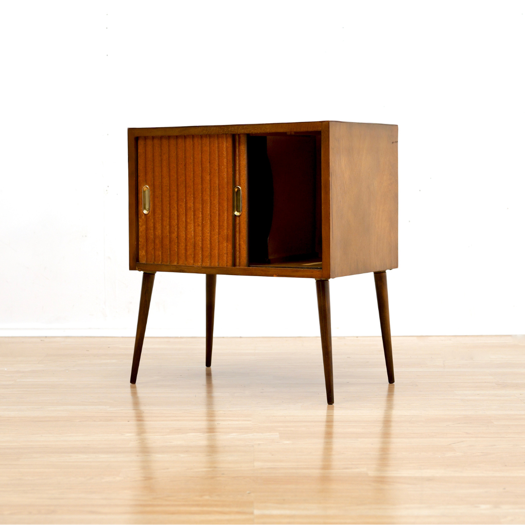 MID CENTURY ATOMIC VINYL RECORD STORAGE CABINET