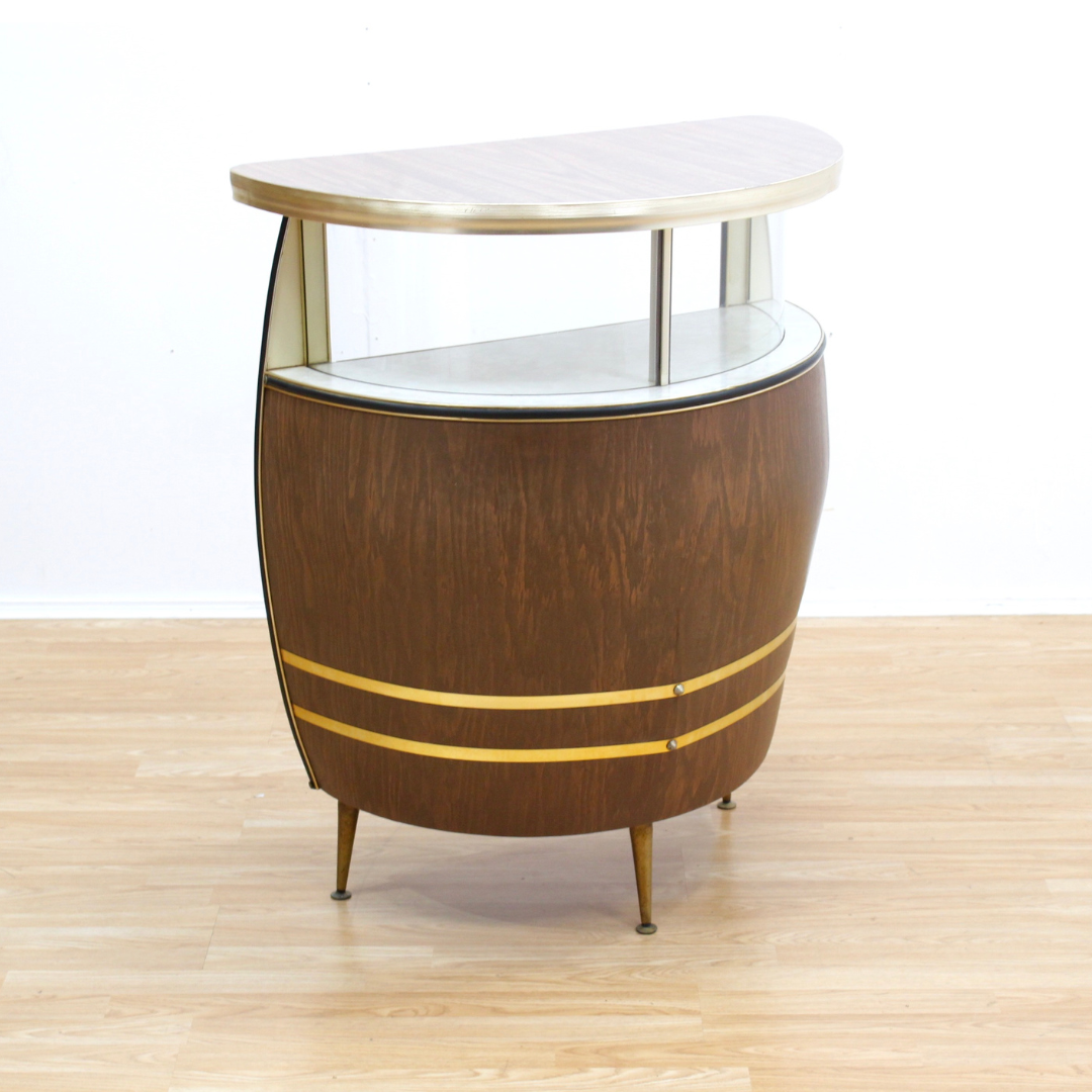 VINTAGE 1960S BARREL SHAPED DRY BAR LIQOUR CABINET