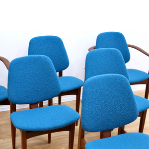 SET OF SIX MID CENTURY DINING CHAIRS BY ELLIOTTS OF NEWBURY IN TEAL