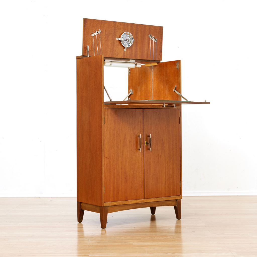 1960S TEAK ENGLISH DRY BAR LIQUOR CABINET