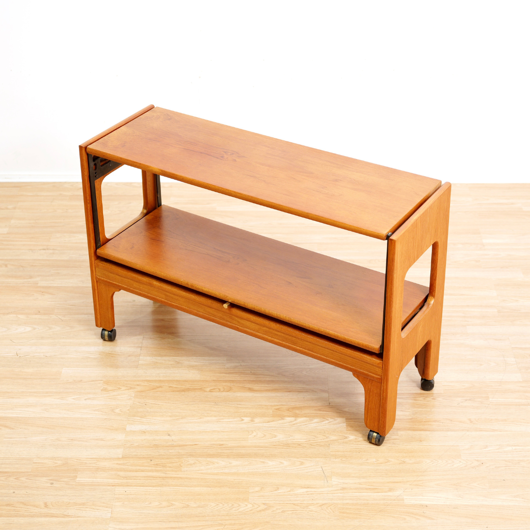 MID CENTURY MECHANICAL BAR CART FOLDING CONSOLE TABLE