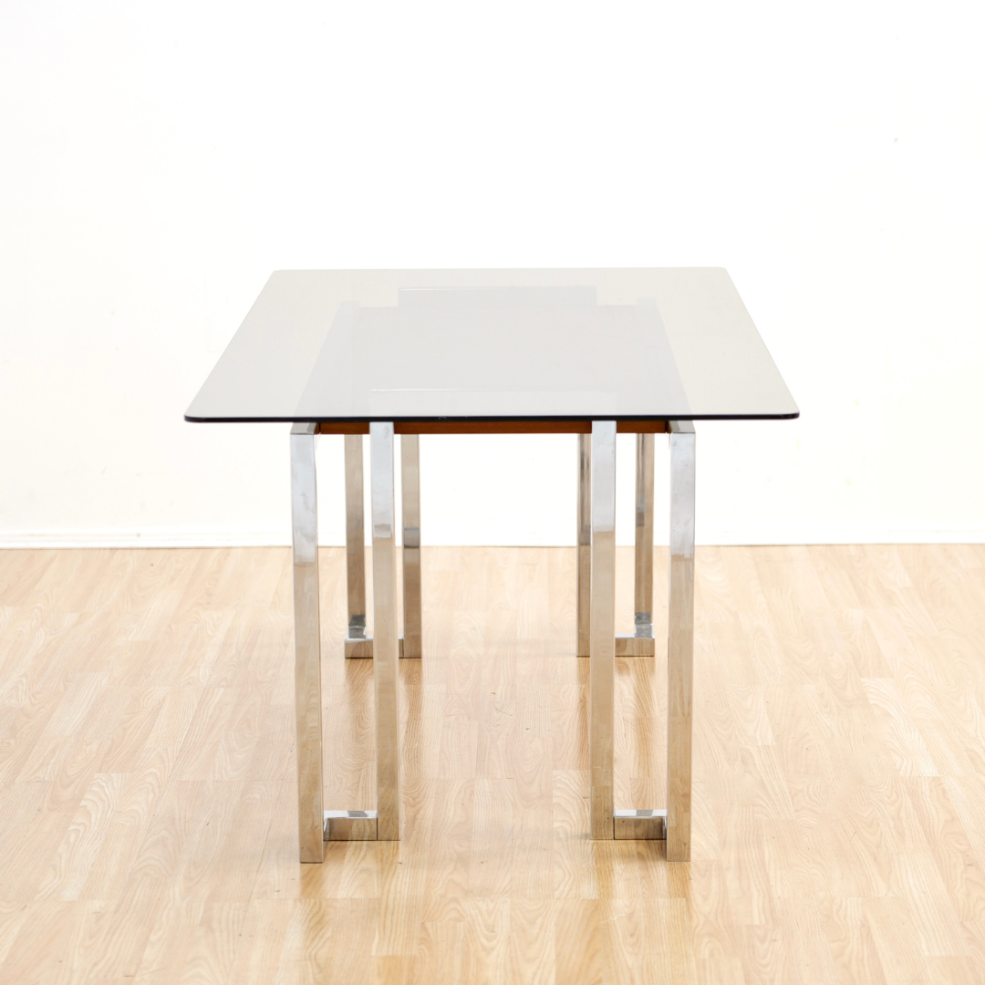 VINTAGE 1970s POST MODERN CHROME DESK TABLE BY TIM BATES FOR PIEFF FURNITURE