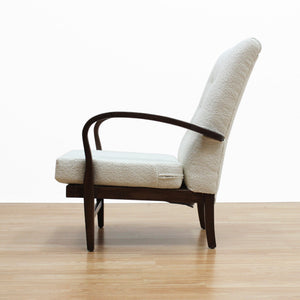 VINTAGE OAK 1940S BENTWOOD ARM CHAIR IN BOUCLE