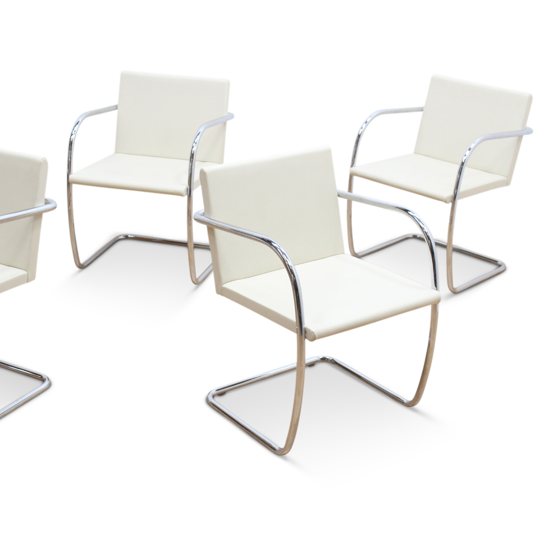 MIES VAN DER ROHE FOR KNOLL SET OF SIX LEATHER & CHROME CHAIRS