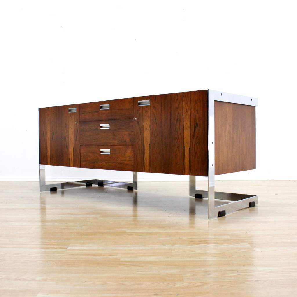 1970S POST MODERN ROSEWOOD & CHROME CREDENZA BY RICHARD YOUNG FOR MERROW ASSOCIATES