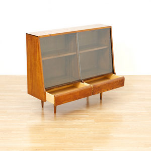 SMALL MID CENTURY OAK CHINA DISPLAY CABINET
