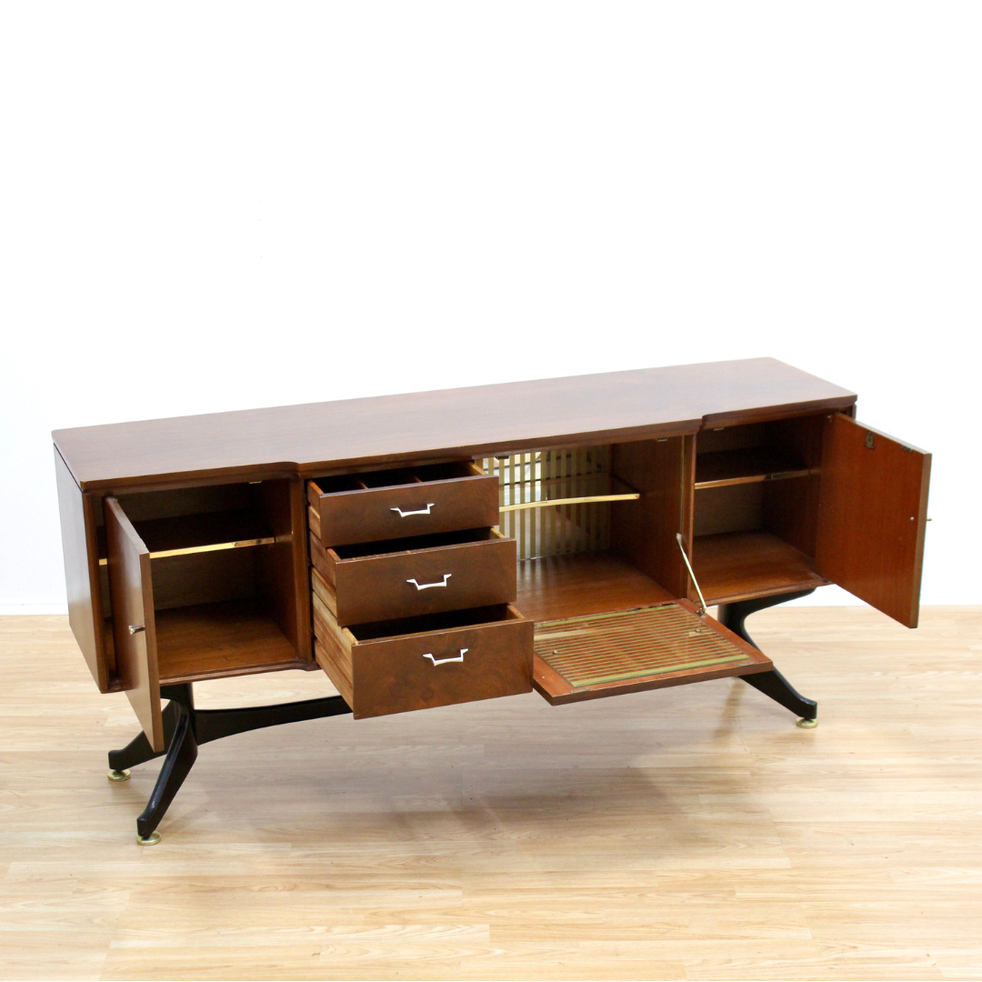 MID CENTURY WALNUT BAR CREDENZA BY STONEHILL FURNITURE