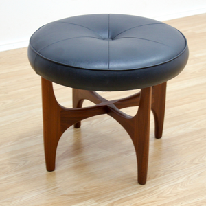 MID CENTURY ASTRO VANITY STOOL BY G PLAN IN BLACK LEATHER