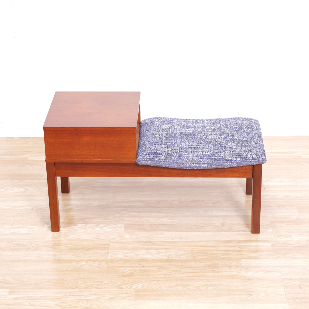 MID CENTURY ENTRYWAY BENCH IN PURPLE CHENILLE