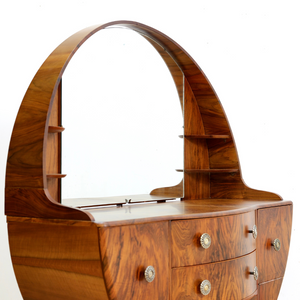 1960S ART DECO REVIVAL WALNUT VANITY DRESSER AND MIRROR