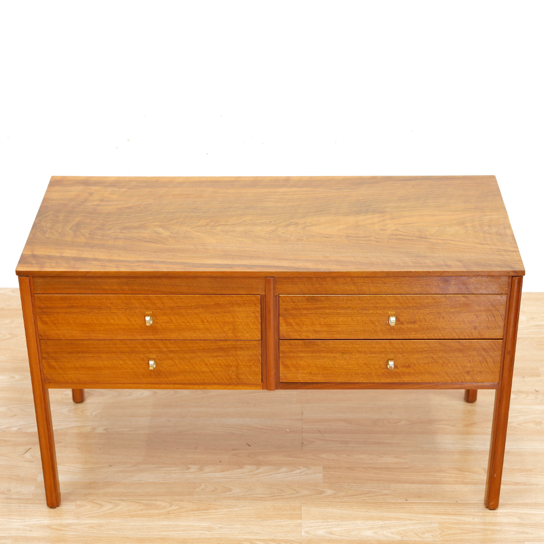 LOW MID CENTURY FOUR DRAWER CONSOLE DRESSER