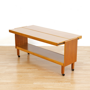LARGE MID CENTURY MECHANICAL BAR CART FOLDING CONSOLE TABLE