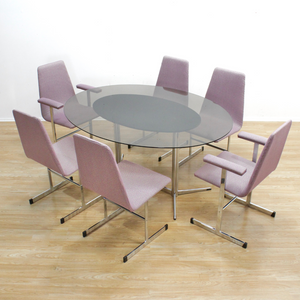 VINTAGE POST MODERN CHROME TABLE & CHAIRS BY TIM BATES FOR PIEFF FURNITURE