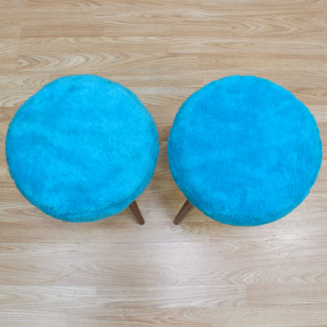 PAIR OF MID CENTURY FAUX FUR STOOLS