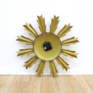 MID CENTURY BRASS SUNBURST WALL CLOCK
