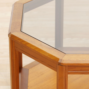 MID CENTURY TEAK & GLASS OCTAGONAL COFFEE SIDE TABLE