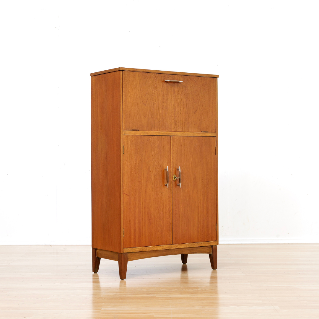 1960S TEAK ENGLISH DRY BAR LIQUOR CABINET