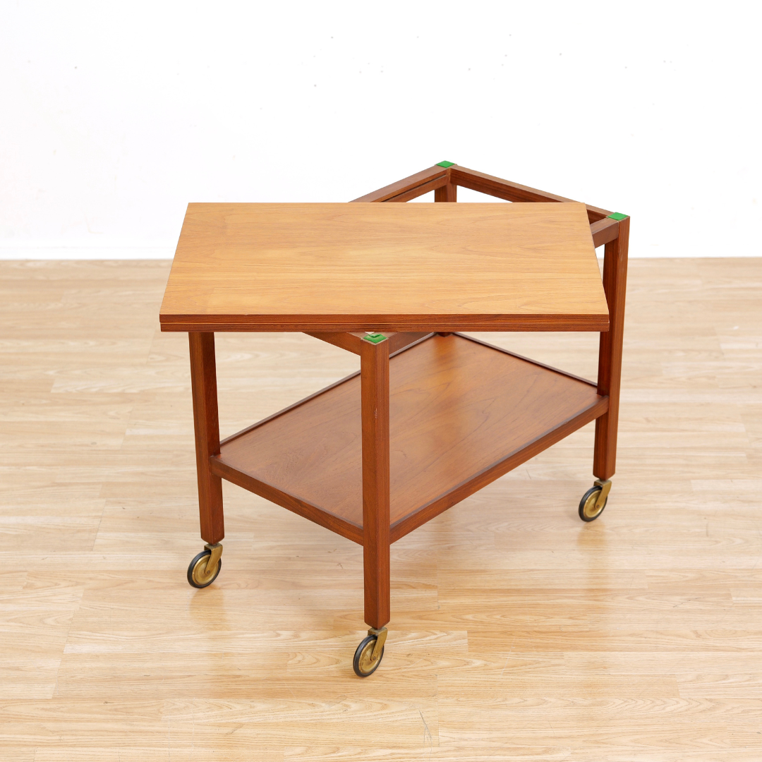 MID CENTURY TEAK FOLDING BAR CART