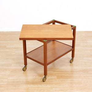 MID CENTURY TEAK FOLDING BAR CART