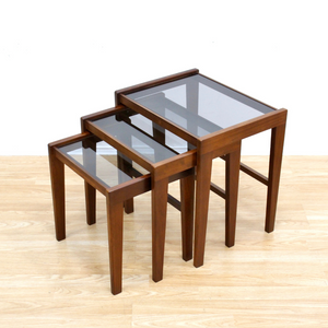 DANISH MODERN SMOKED GLASS NESTING SIDE TABLES