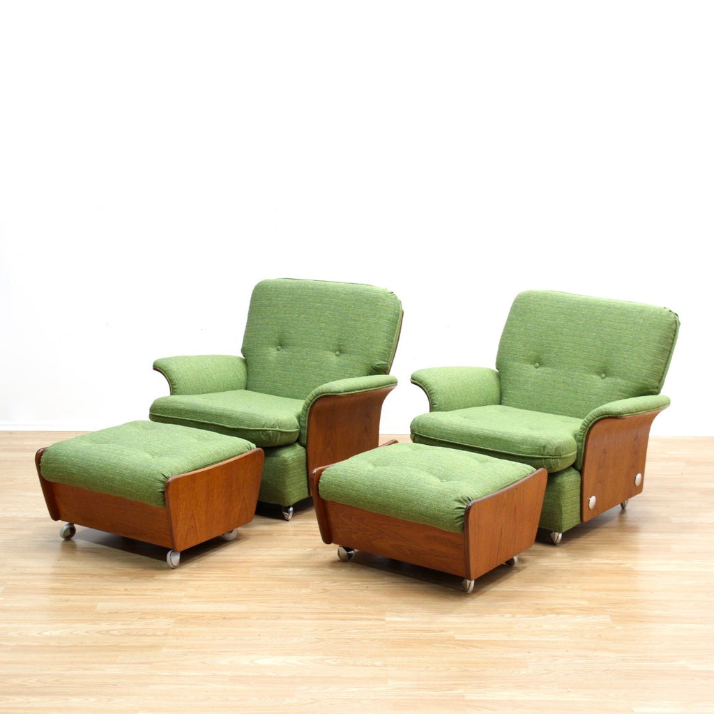 PAIR OF MID CENTURY TULIP LOUNGE CHAIRS AND OTTOMANS BY G PLAN