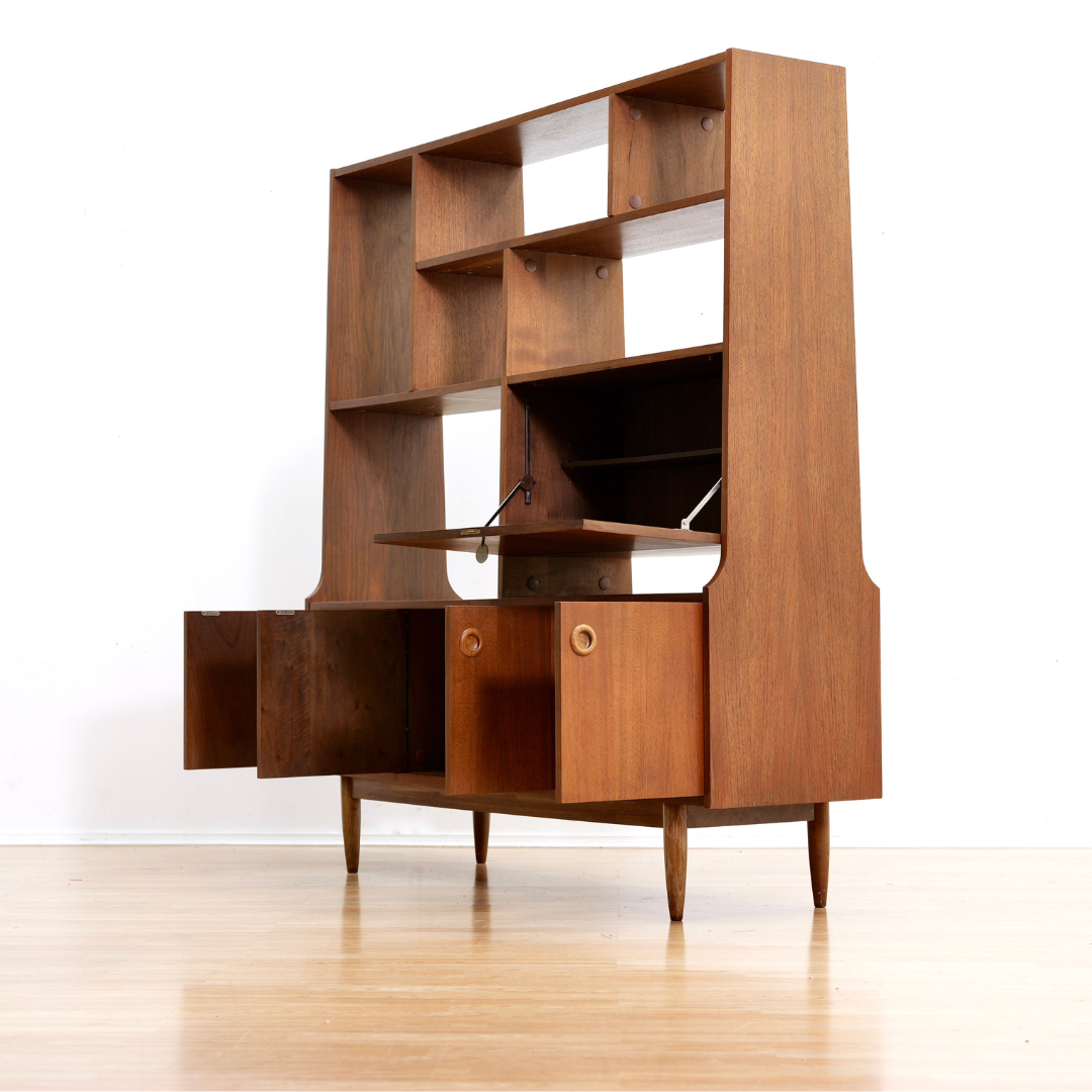 LARGE MID CENTURY TEAK ROOM DIVIDER BOOKCASE