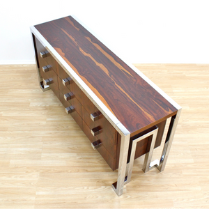 VINTAGE BRITISH ROSEWOOD & CHROME DRESSER CREDENZA BY TIM BATES FOR PIEFF FURNITURE