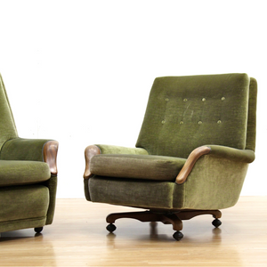 MID CENTURY GREEN VELVET SOFA & CHAIRS BY HEALS OF LONDON