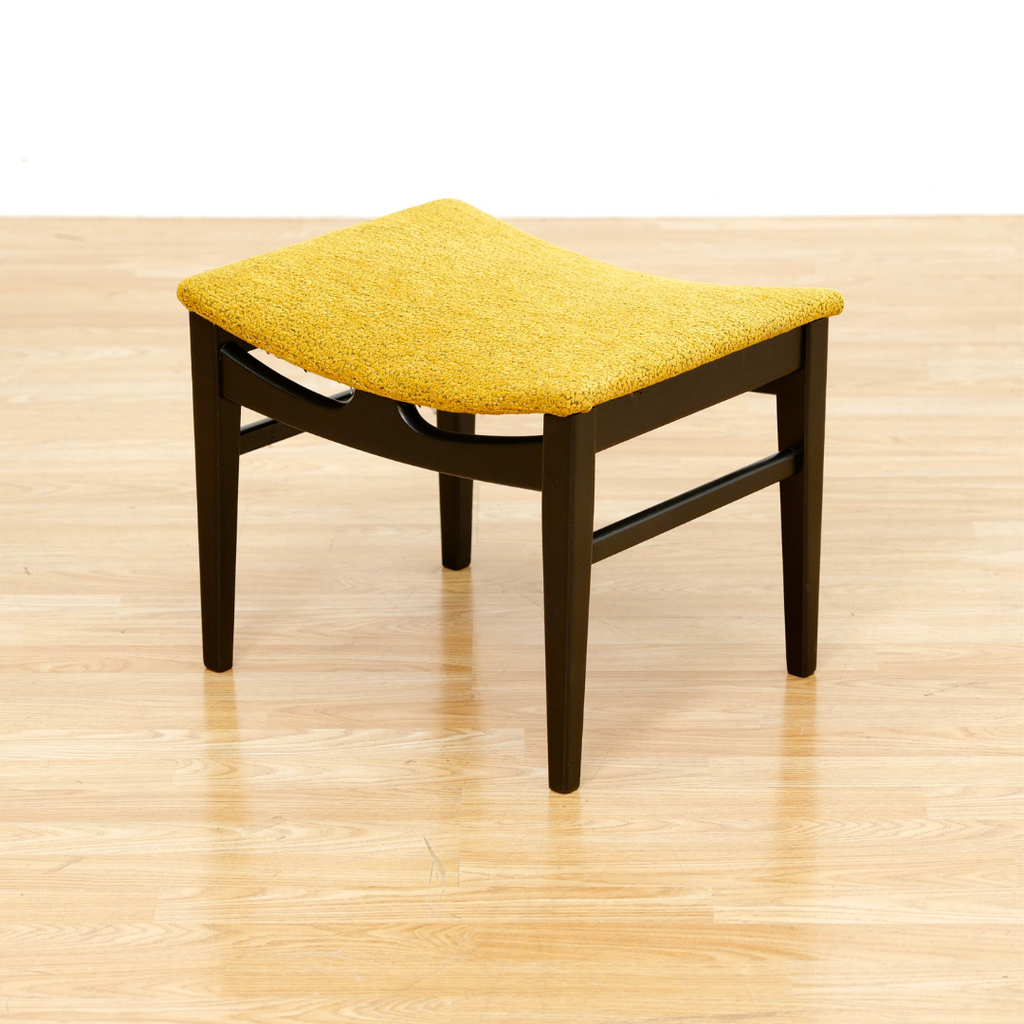 MID CENTURY ATOMIC VANITY STOOL IN EBONY & OCHRE