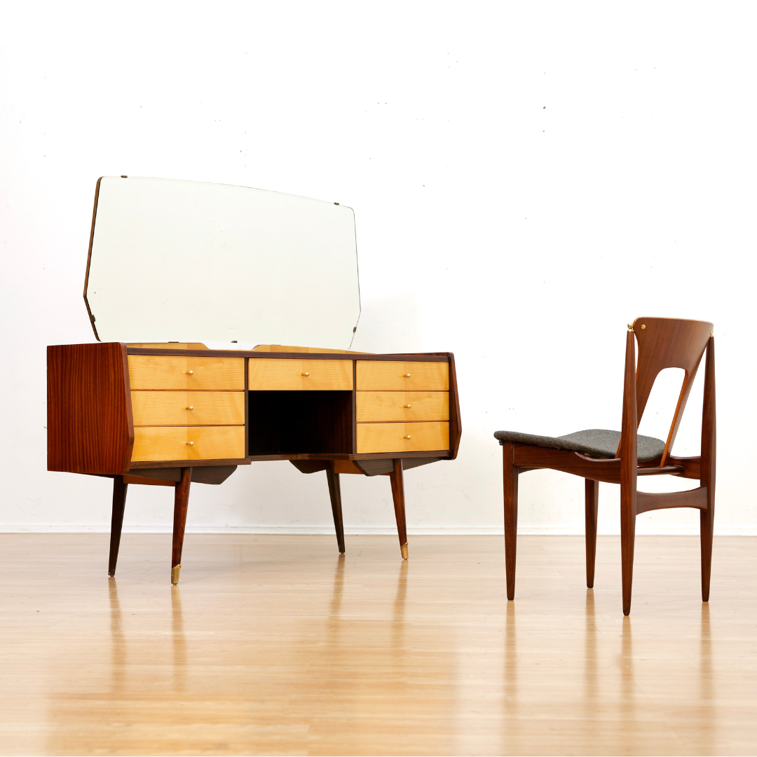 Vintage Italian Marino Vanity Lacquered Maple & Sycamore