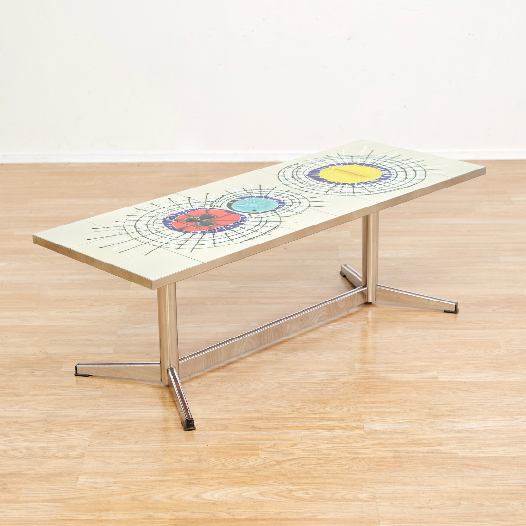 MID CENTURY CHROME & TILE COFFEE TABLE BY JULIETTE BELARTI